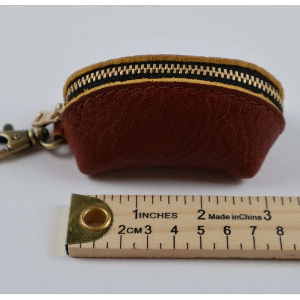 Leather Coin Pouch Keychain Brown Pebbled Leather Small Excellent